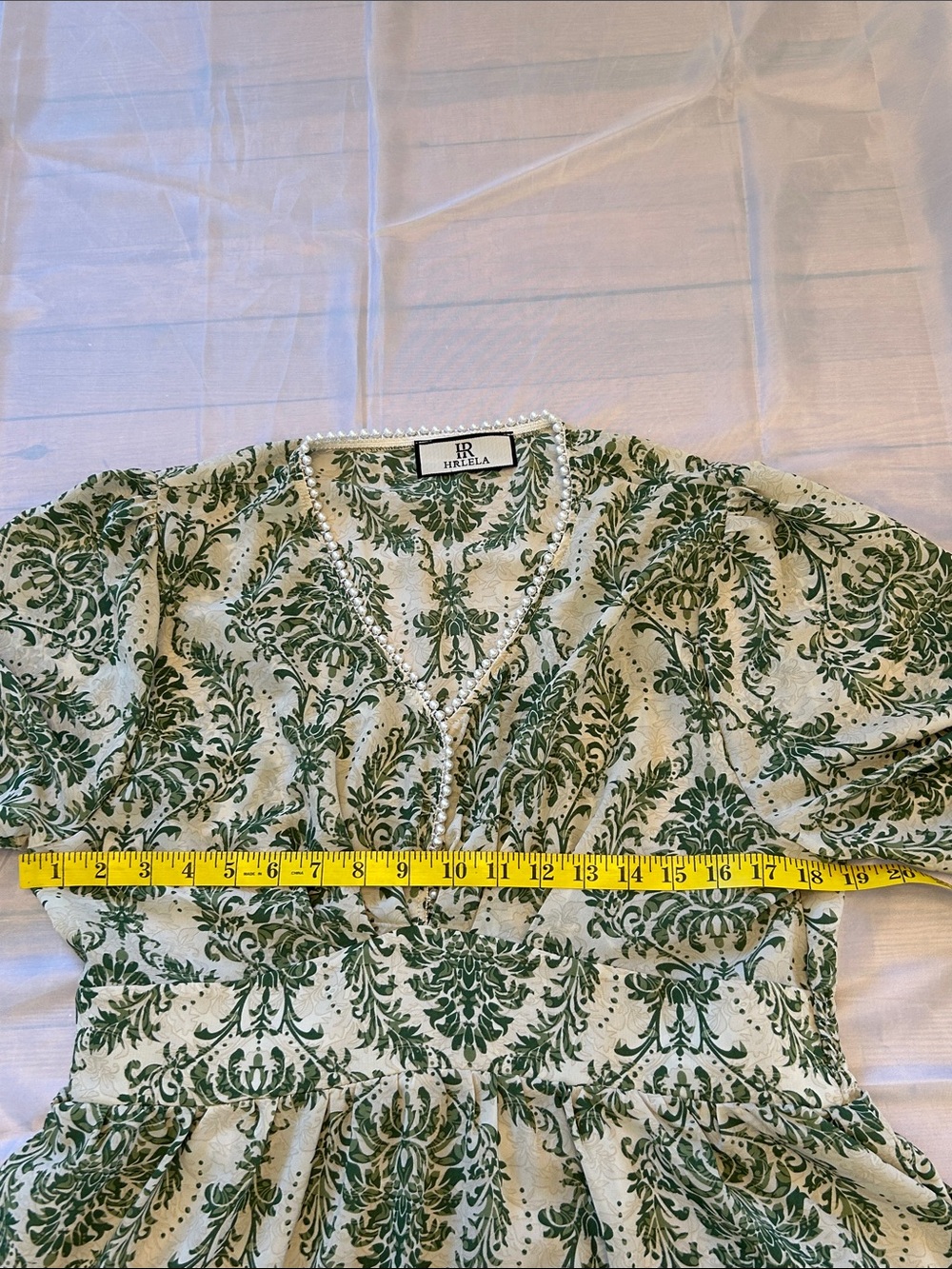 Green Damask Print Maxi Dress for Women - Picture 15 of 16